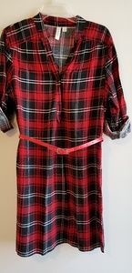Tacera 3/4 Sleeve Plaid, Button Top, Belted Dress
